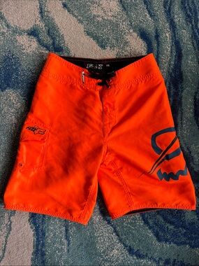 Fox Boy’s Bright Orange Swim Boardshorts with Navy Logo Boys Large